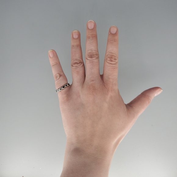 Silvertone Black Filled Ring - Picture 2 of 7